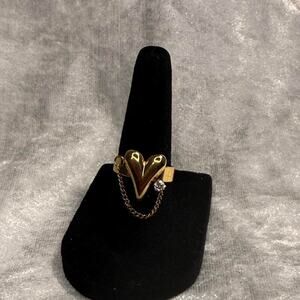 Gold Heart Chain Ring Adjustable Stainless Steel with CZ | Non-Tarnish